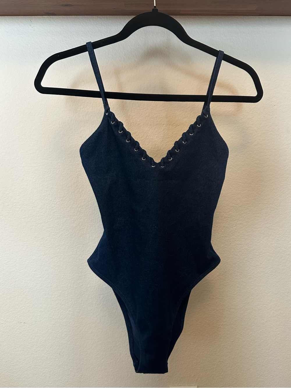 Good American Navy Blue Lace-Up One-Piece Baiting Suit